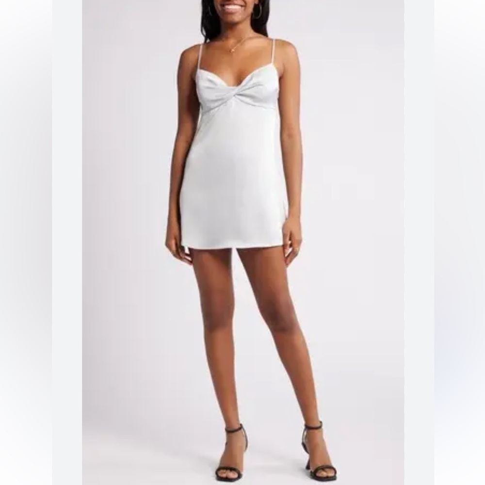 NWOT BP. Twist Front Satin Silver/Gray Micro Mini Dress Size Medium
